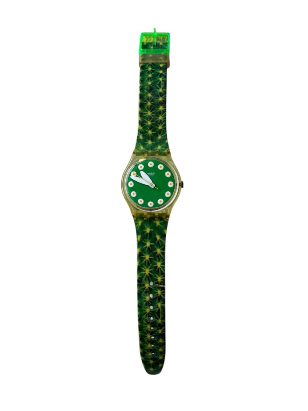 Swatch Vintage GG186 1999 Green Where’s the Egg Daisy Dial Cactus Band Watch